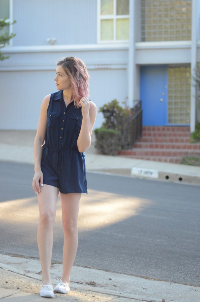 bebop navy blue romper, sugar white sampson sneaker flats