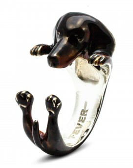 dog fever dachshund hug ring enameled silver