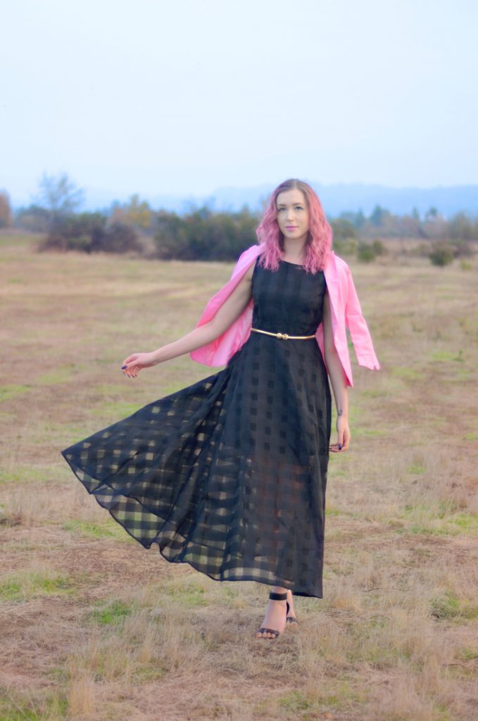 What I Wish I Could Tell Myself in High School with Los Angeles Cruelty-Free Beauty Blogger, Emily Wolf Beauty. rosegal Stylish Sleeveless Plaid Organza Layered Maxi Dress For Women, rosegal 3/4 Sleeve One Button Slimming Blazer, Vince camuto black leather ankle strap heeled sandals