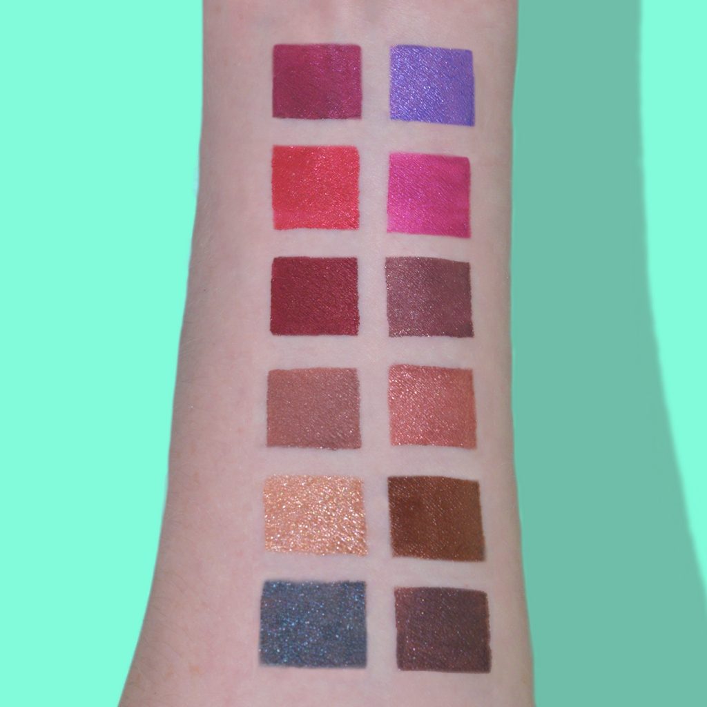 Los Angeles Cruelty-Free Beauty Blogger, Emily Wolf Beauty shares a review of the NYX Liquid Suede Metallic Matte Lipsticks with full swatches of each shade.